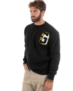 Felpa Uomo Manica Lunga Stampa Ricamo Lettera Tinta Unita Nera Felpata Casual Comfy GIOSAL-F3043A