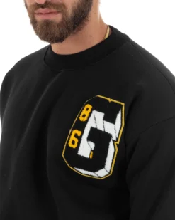 Felpa Uomo Manica Lunga Stampa Ricamo Lettera Tinta Unita Nera Felpata Casual Comfy GIOSAL-F3043A