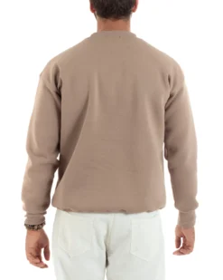 Felpa Uomo Manica Lunga Stampa Ricamo Lettera Tinta Unita Beige Felpata Casual Comfy GIOSAL-F3044A