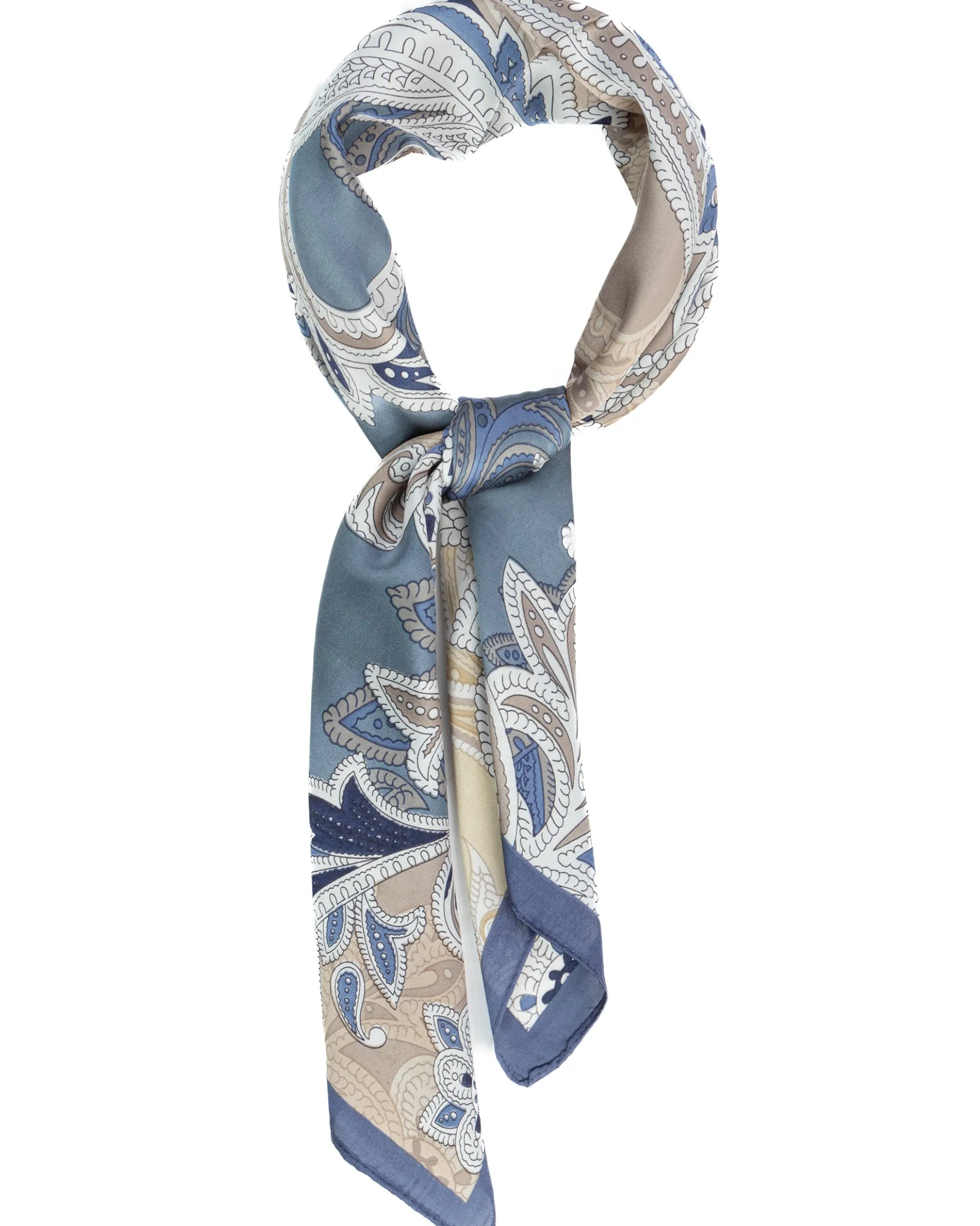Foulard uomo unisex bandana paisley floreale medaglione fondo bicolore bordo satinato celeste GIOSAL-FD1008A