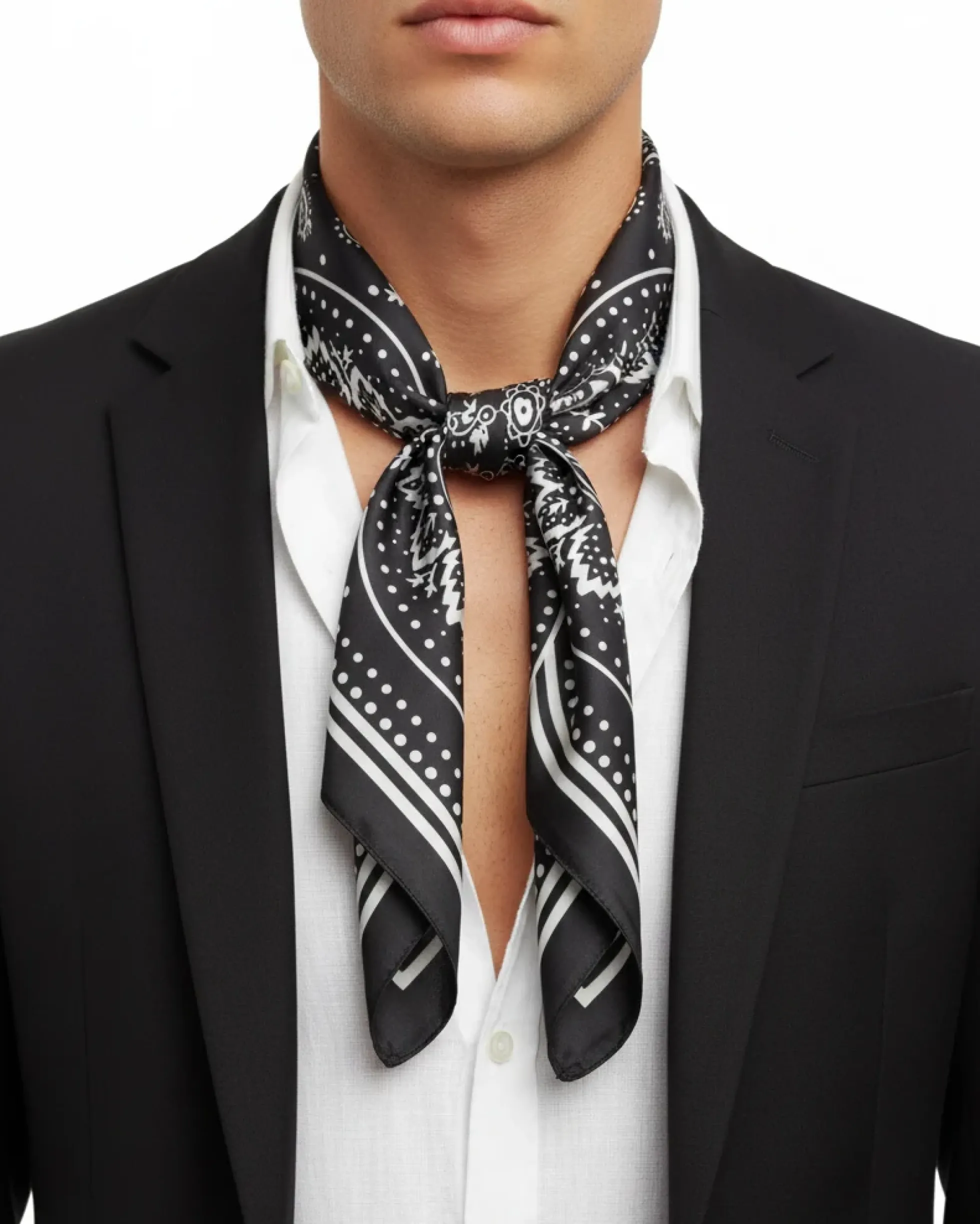 Foulard uomo unisex bandana paisley medaglione simmetrico bordo satinato nero GIOSAL-FD1014A