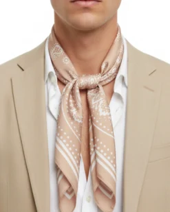 Foulard uomo unisex bandana paisley medaglione simmetrico bordo satinato beige GIOSAL-FD1013A