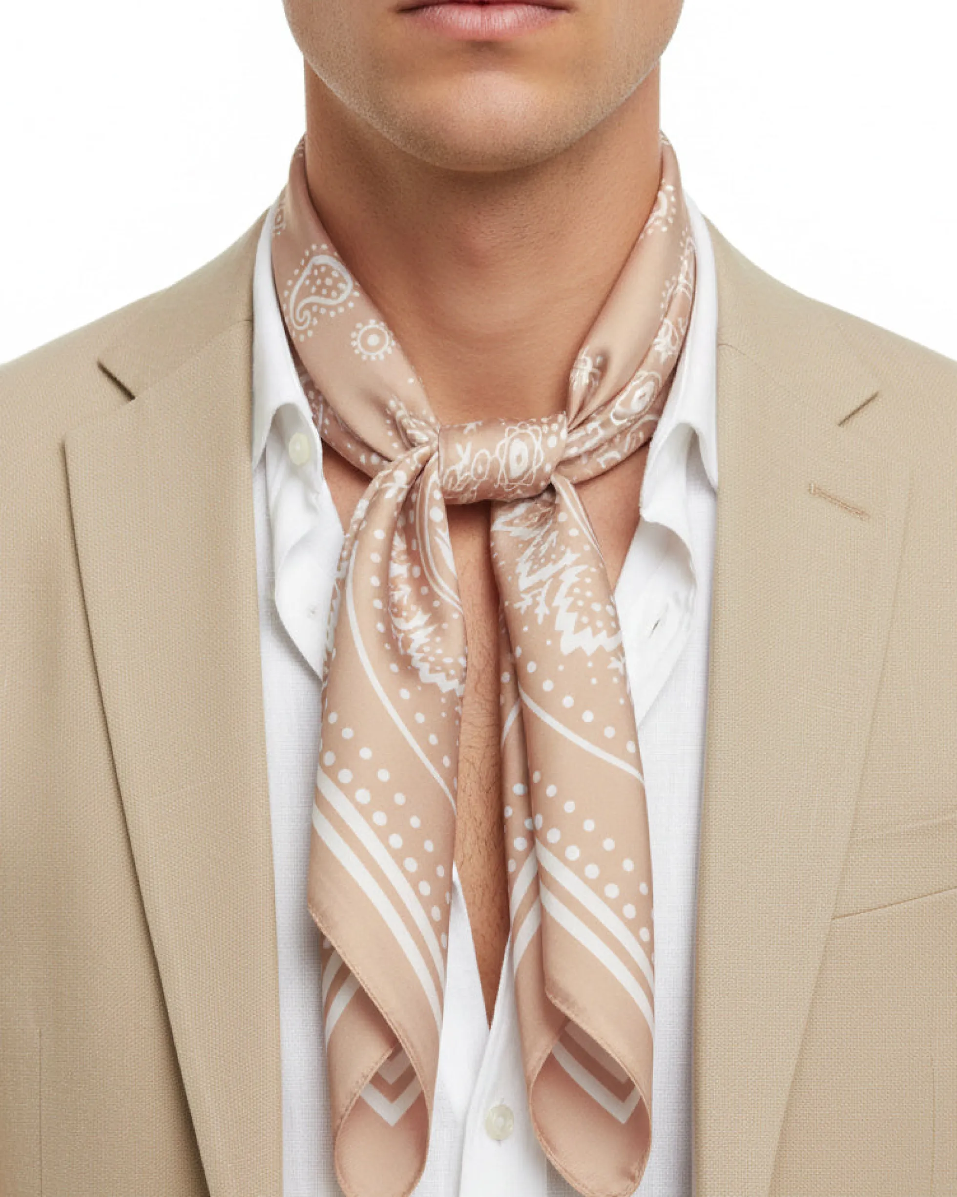 Foulard uomo unisex bandana paisley medaglione simmetrico bordo satinato beige GIOSAL-FD1013A