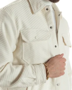 Giacca Overshirt Uomo Camicia Con Tasconi Tessuto Diagonale Panna G3363A