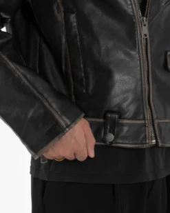 Giubbotto Crop Oversize Chiodo Ecopelle Vintage Nero G3345A
