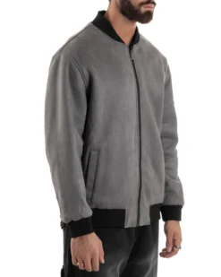 Giubbotto Double Face Bomber College Ecopelle Camoscio Grigio G3341A