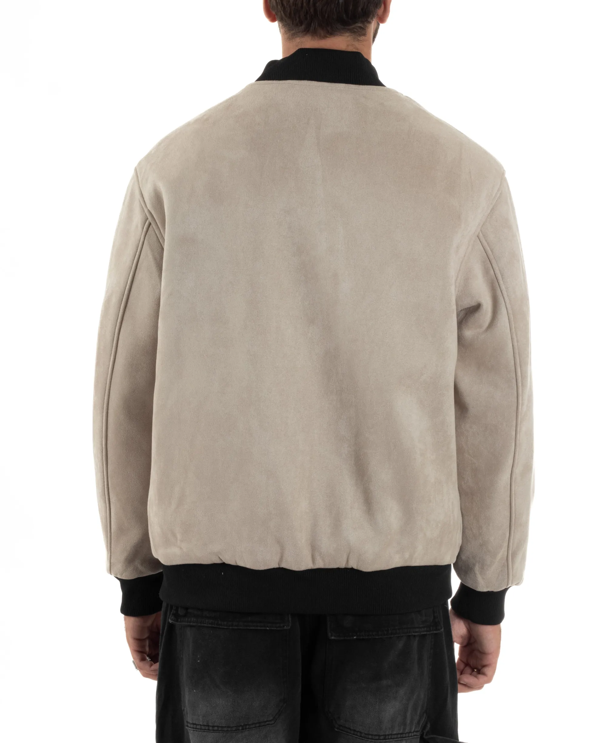 Giubbotto Double Face Bomber College Ecopelle Camoscio Beige G3342A