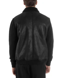 Giubbotto Ecopelle Maniche Maglia College Collo Pelliccia Nero G3346A