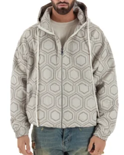 Giubbotto giacca bomber uomo cappuccio oversize crop beige GIOSAL-G3398A