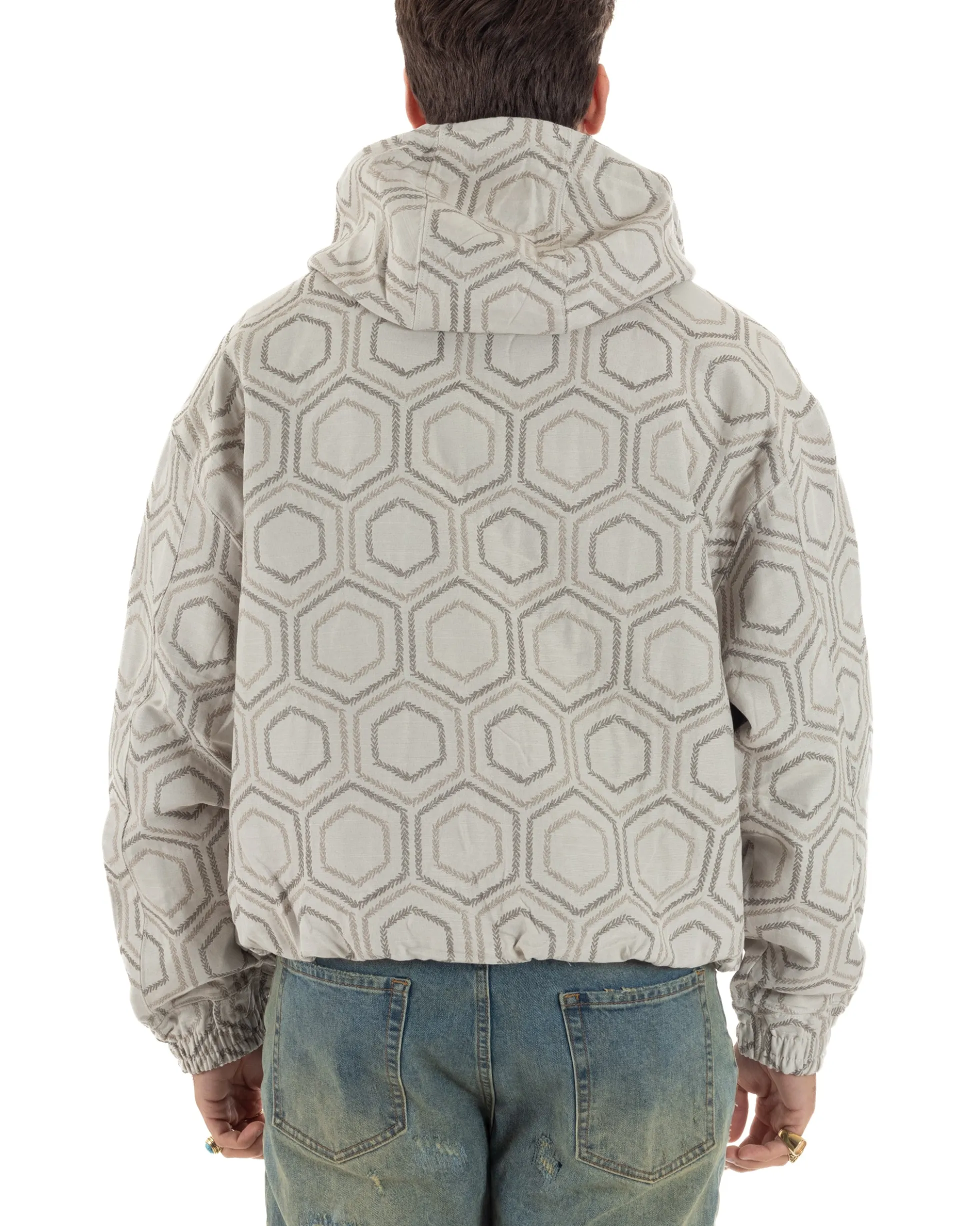 Giubbotto giacca bomber uomo cappuccio oversize crop beige GIOSAL-G3398A