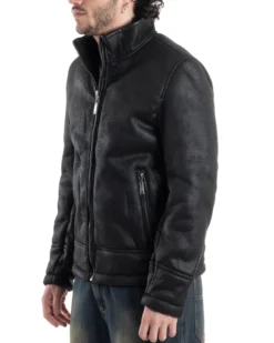 Giubbotto Montone Uomo Camoscio Imbottito Con Collo Casual Giacca Aviatore Con Zip Nero GIOSAL-G3286A