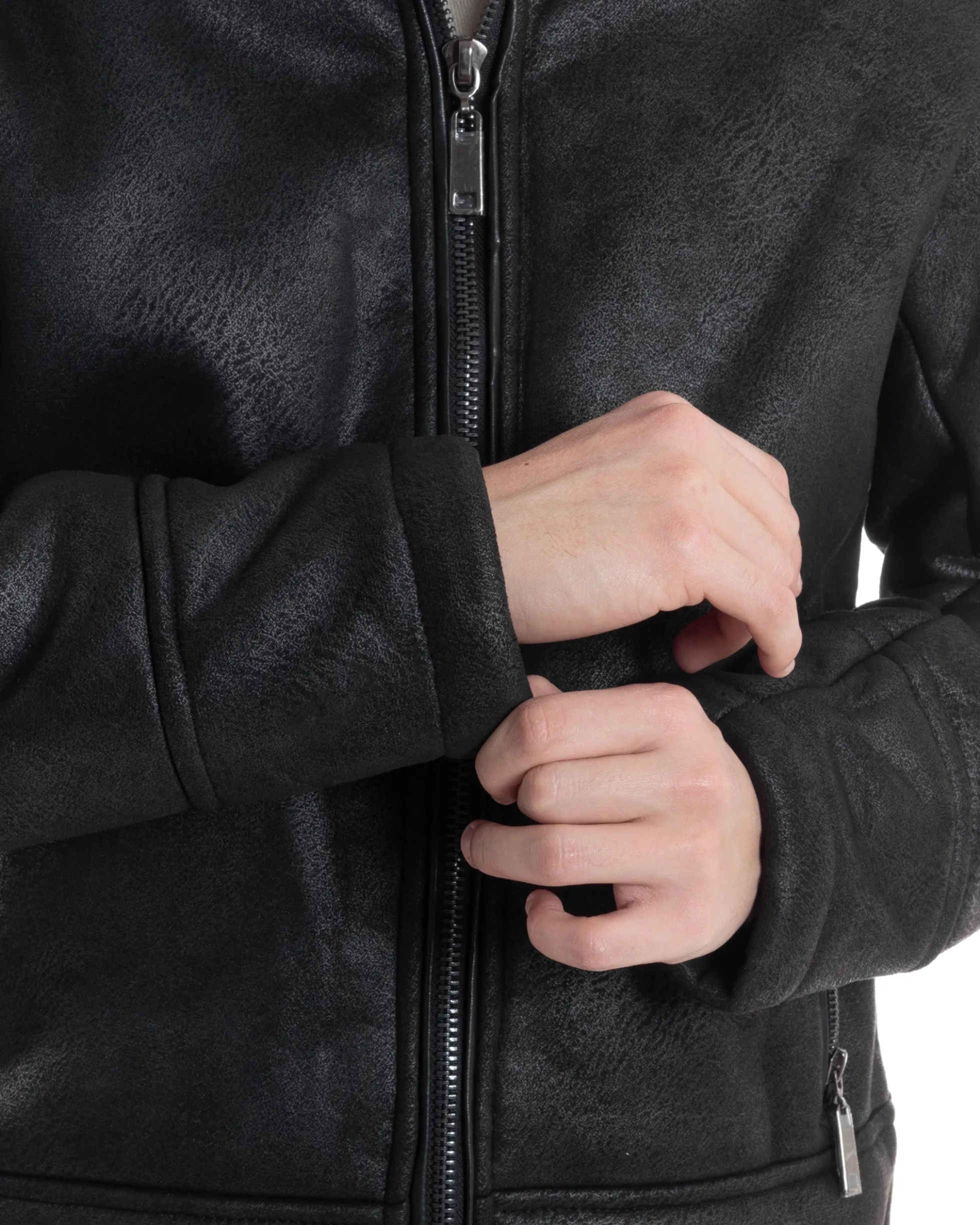 Giubbotto Montone Uomo Camoscio Imbottito Con Collo Casual Giacca Aviatore Con Zip Nero GIOSAL-G3286A