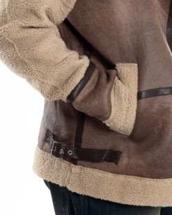 Giubbotto Montone Uomo Camoscio Chiodo Caldo Pelliccia Teddy Giacca Aviatore Zip Camel GIOSAL-G3285A