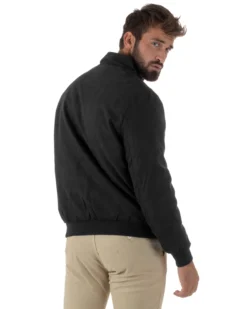 Giubbotto Uomo Bomber Camoscio Morbido Zip Tasconi Nero G3378A