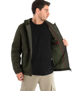 Giubbotto Uomo Bomber Cappuccio Tessuto Tecnico Verde Casual GIOSAL-G2886A
