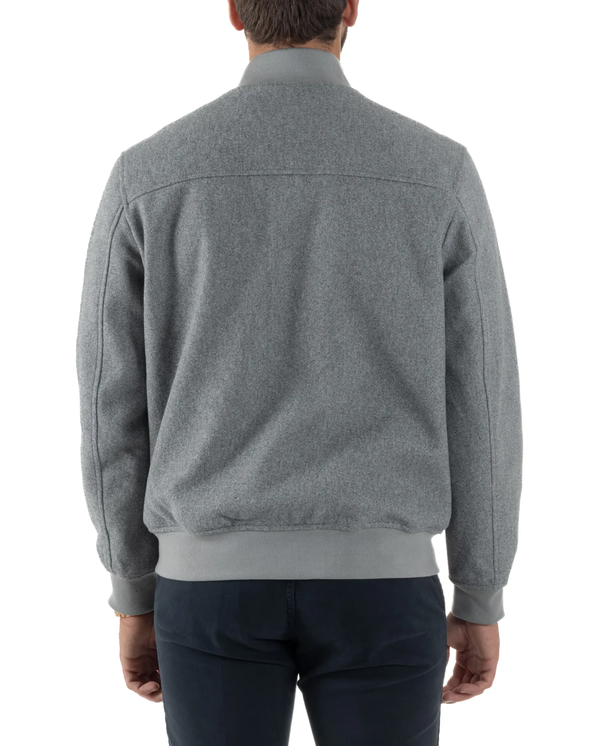 Giubbotto Uomo Bomber Giacca College Panno Bottoni Grigio G3382A