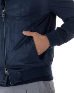 Giubbotto uomo camoscio giacca colletto zip blu GIOSAL-G3392A