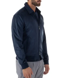 Giubbotto uomo camoscio giacca colletto zip blu GIOSAL-G3392A