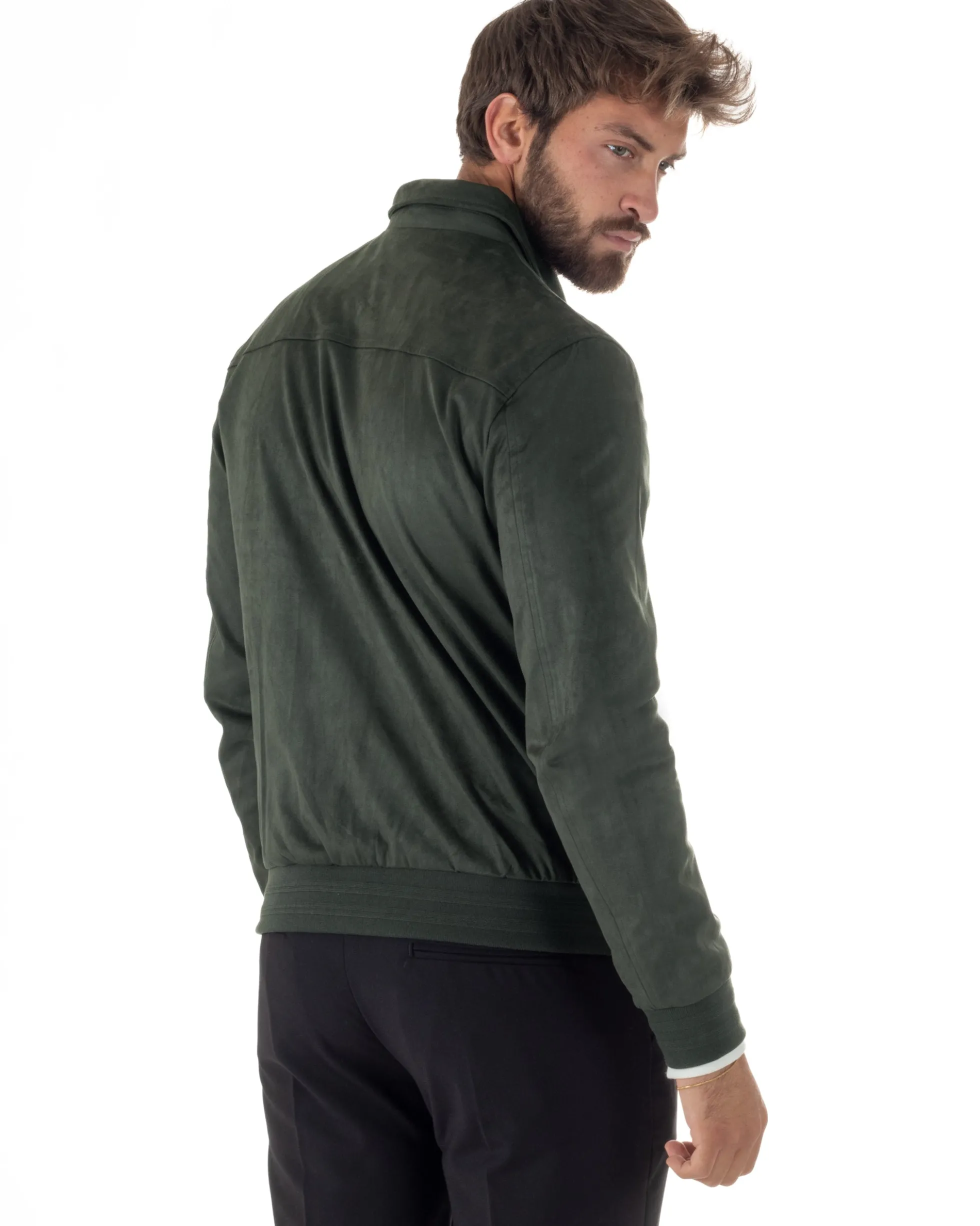 Giubbotto uomo camoscio giacca colletto zip verde GIOSAL-G3393A