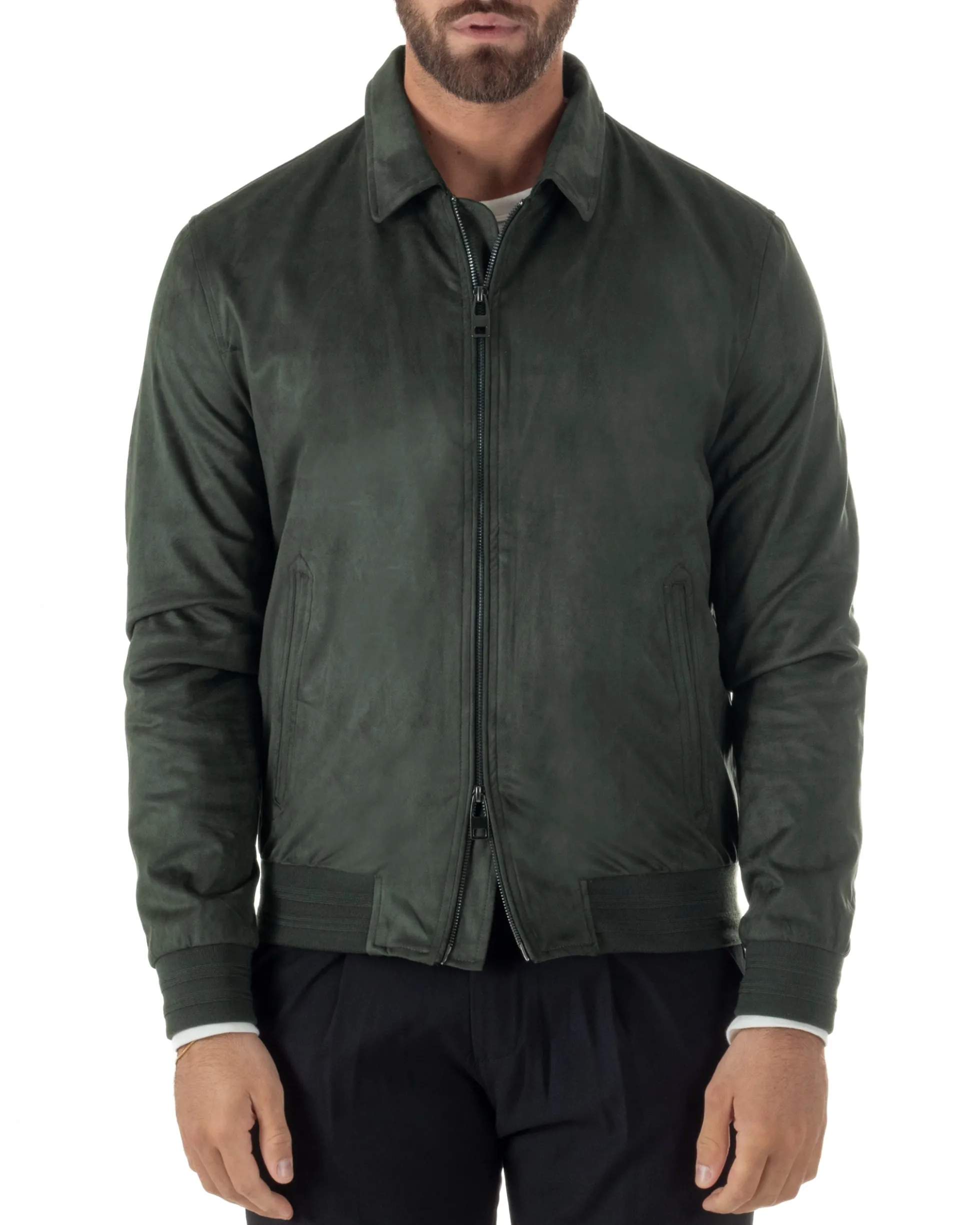 Giubbotto uomo camoscio giacca colletto zip verde GIOSAL-G3393A
