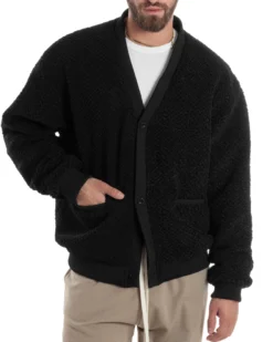 Giubbotto Uomo Cardigan Maglione Caldo Morbido Imbottito Giacca Casual Tinta Unita Nero GIOSAL-G3259A