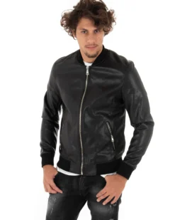 Giubbotto uomo college ecopelle biker basic nero GIOSAL-G2859A