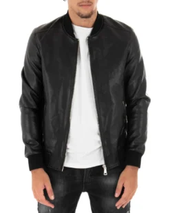 Giubbotto uomo college ecopelle biker basic nero GIOSAL-G2859A