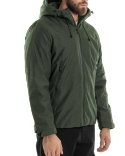 Giubbotto Uomo Con Cappuccio Tessuto Tecnico Giacca Imbottita Calda Tinta Unita Casual Verde Melangiato GIOSAL-G3276A