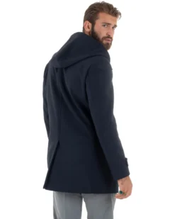 Giubbotto Uomo Con Cappuccio Trench Tessuto Tecnico Impermeabile Lungo Antivento Blu G3235A