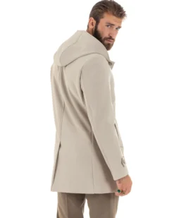Giubbotto Uomo Con Cappuccio Trench Tessuto Tecnico Impermeabile Lungo Antivento Beige G3236A