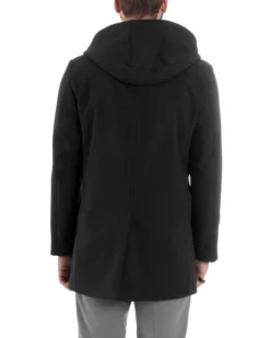 Giubbotto Uomo Con Cappuccio Trench Tessuto Tecnico Impermeabile Lungo Antivento Nero G3237A