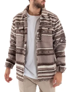 Giubbotto Uomo Con Colletto Camicia Calda Camicione Fantasia Etnica Beige GIOSAL-G2921A