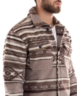 Giubbotto Uomo Con Colletto Camicia Calda Camicione Fantasia Etnica Beige GIOSAL-G2921A
