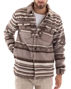 Giubbotto Uomo Con Colletto Camicia Calda Camicione Fantasia Etnica Beige GIOSAL-G2921A