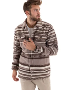 Giubbotto Uomo Con Colletto Camicia Calda Camicione Fantasia Etnica Beige GIOSAL-G2921A