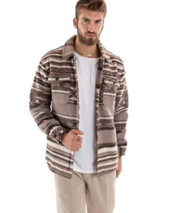 Giubbotto Uomo Con Colletto Camicia Calda Camicione Fantasia Etnica Beige GIOSAL-G2921A
