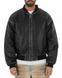 Giubbotto uomo crop giacca bomber boxy zip college ecopelle nero GIOSAL-G3388A
