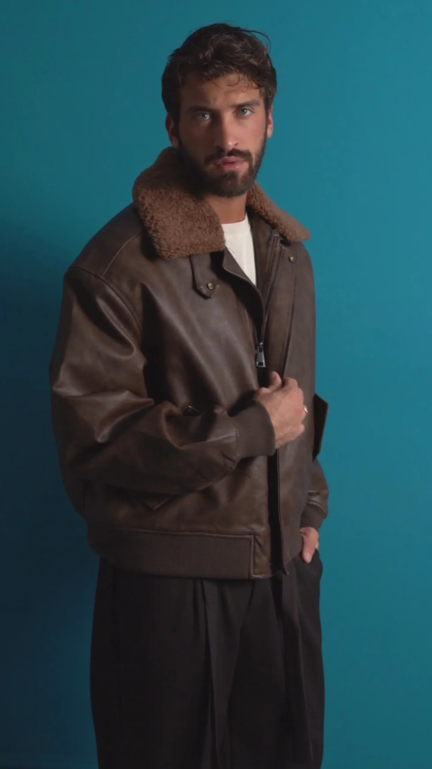 Giubbotto Uomo Ecopelle Bomber Collo Pelliccia Aviatore Oversize Marrone G3343A