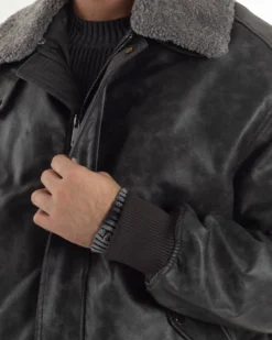 Giubbotto Uomo Ecopelle Bomber Collo Pelliccia Aviatore Oversize Nero G3344A