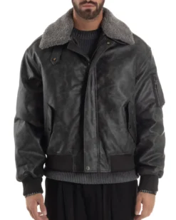 Giubbotto Uomo Ecopelle Bomber Collo Pelliccia Aviatore Oversize Nero G3344A