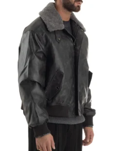 Giubbotto Uomo Ecopelle Bomber Collo Pelliccia Aviatore Oversize Nero G3344A