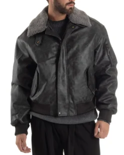 Giubbotto Uomo Ecopelle Bomber Collo Pelliccia Aviatore Oversize Nero G3344A