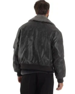 Giubbotto Uomo Ecopelle Bomber Collo Pelliccia Aviatore Oversize Nero G3344A
