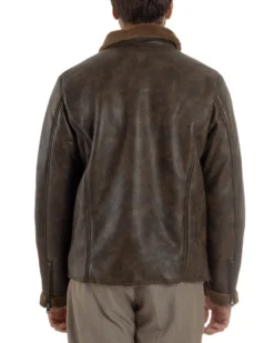 Giubbotto Uomo Ecopelle Montone College Pelliccia Casual Marrone G3360A