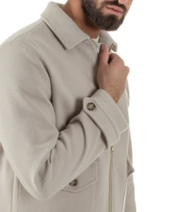 Giubbotto Uomo Giacca Bomber Panno Spigato Zip Colletto Beige BlackSunday G3379A
