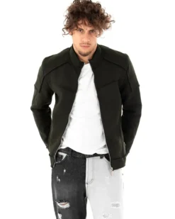 Giubbotto Uomo Giacca College Camoscio Tinta Unita Verde Casual GIOSAL-G2671A