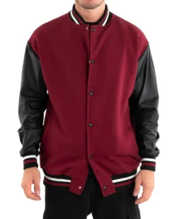 Giubbotto Uomo Giacca College Varsity Ecopelle Bicolore Bordeaux Nero GIOSAL-G2889A