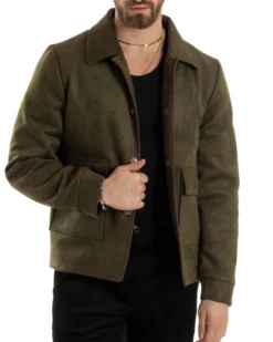 Giubbotto Uomo Giacca Con Colletto Camoscio Con Bottoni Tasche Con Patta Verde Casual GIOSAL-G3154A