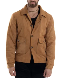 Giubbotto Uomo Giacca Con Colletto Camoscio Con Bottoni Tasche Con Patta Camel Casual GIOSAL-G3153A