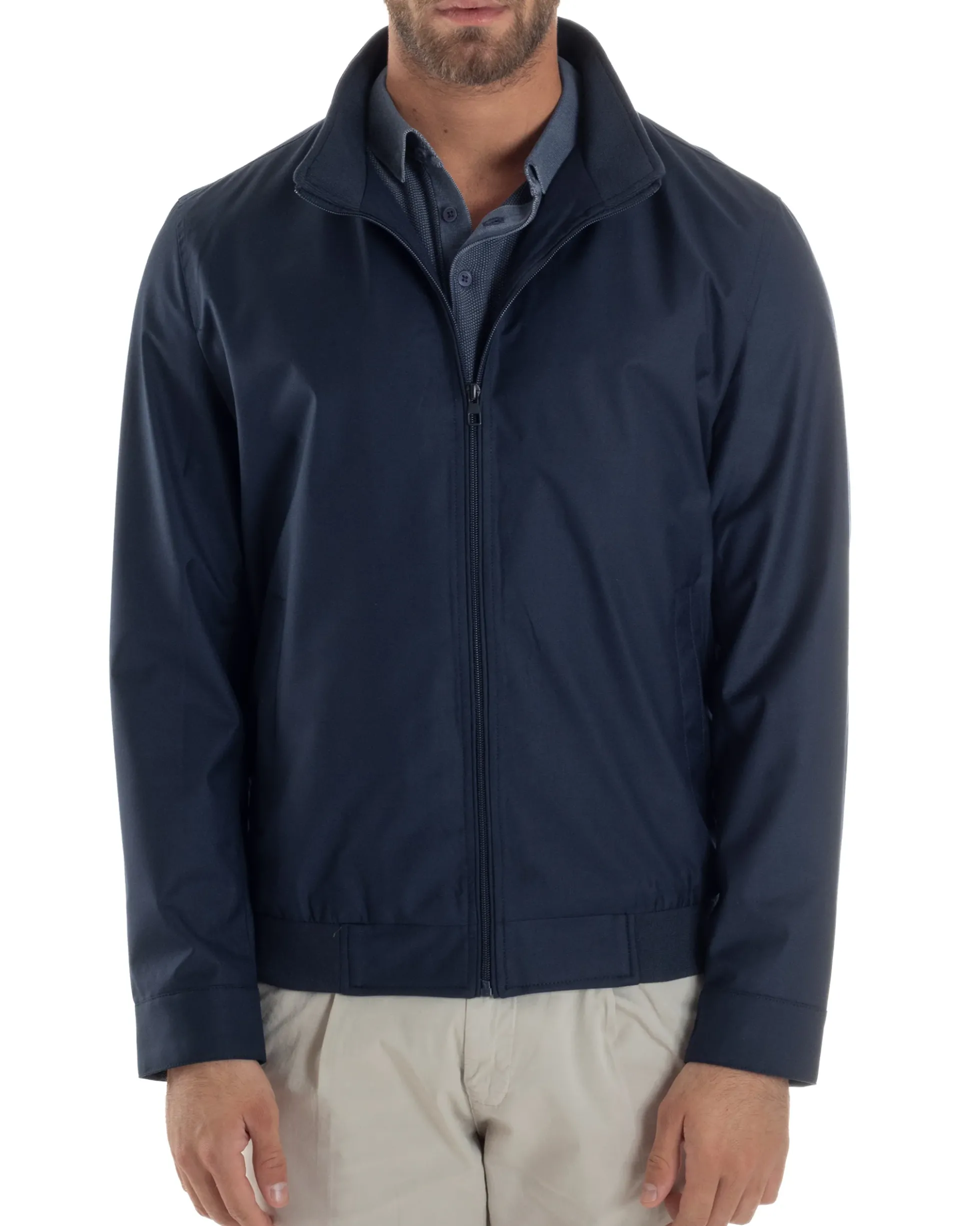 Giubbotto Uomo Giacca Leggera Tessuto Tecnico No Stiro College Impermeabile Con Zip Blu Casual GIOSAL-G3299A